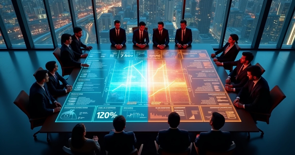 Vista aérea mostrando comparação digital entre duas plataformas empresariais