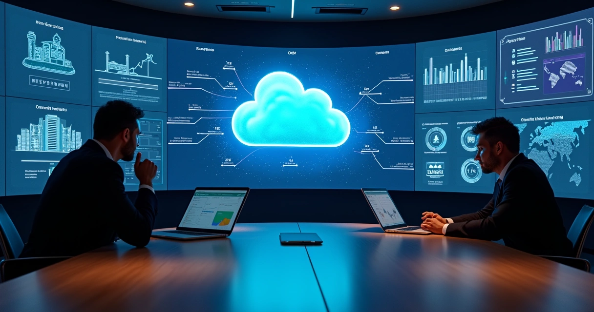 Painel digital com nuvem Azure integrando dados empresariais e BI